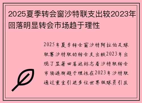 2025夏季转会窗沙特联支出较2023年回落明显转会市场趋于理性 2025夏季转会窗沙特联支出较2023年回落明显转会市场趋于理性