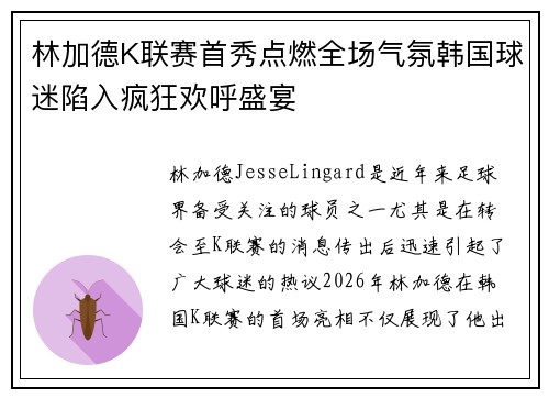 林加德K联赛首秀点燃全场气氛韩国球迷陷入疯狂欢呼盛宴 林加德K联赛首秀点燃全场气氛韩国球迷陷入疯狂欢呼盛宴