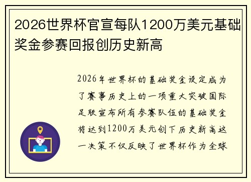 2026世界杯官宣每队1200万美元基础奖金参赛回报创历史新高 2026世界杯官宣每队1200万美元基础奖金参赛回报创历史新高
